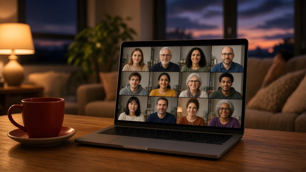 Laptop showing a virtual group therapy video call