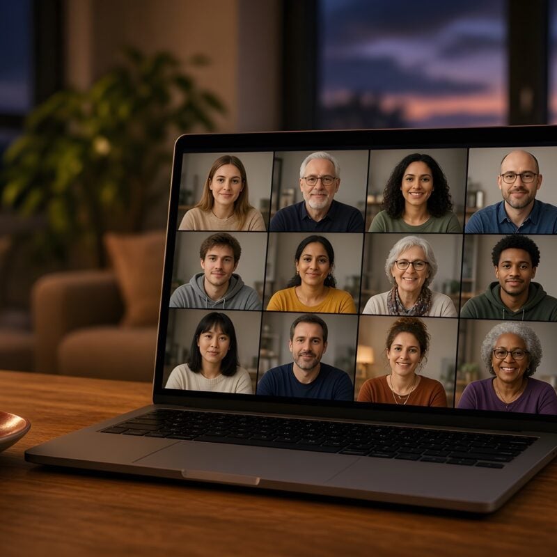 Laptop showing a virtual group therapy video call